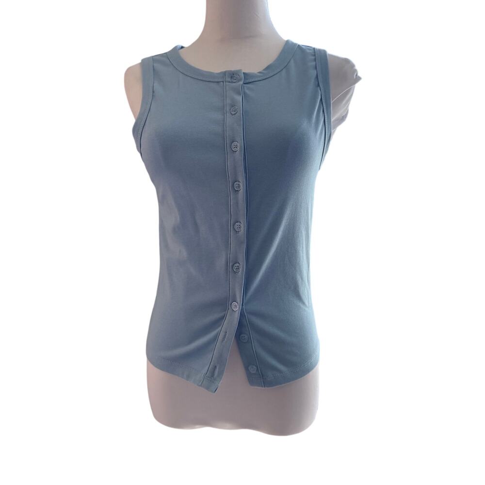 NWT Priceless Light Blue Button Front Tank Top Large Stretch Sleeveless Y2k